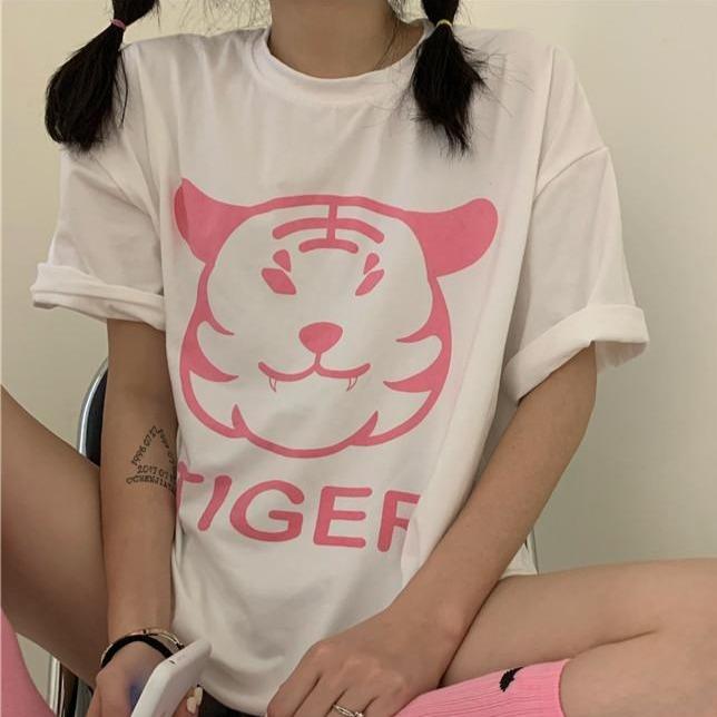 Tiger Print Orange And White Oversized T-Shirt