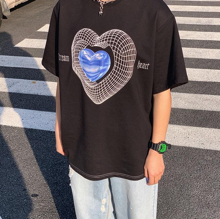 Vaporwave Heart Print Aesthetic Loose T-Shirt