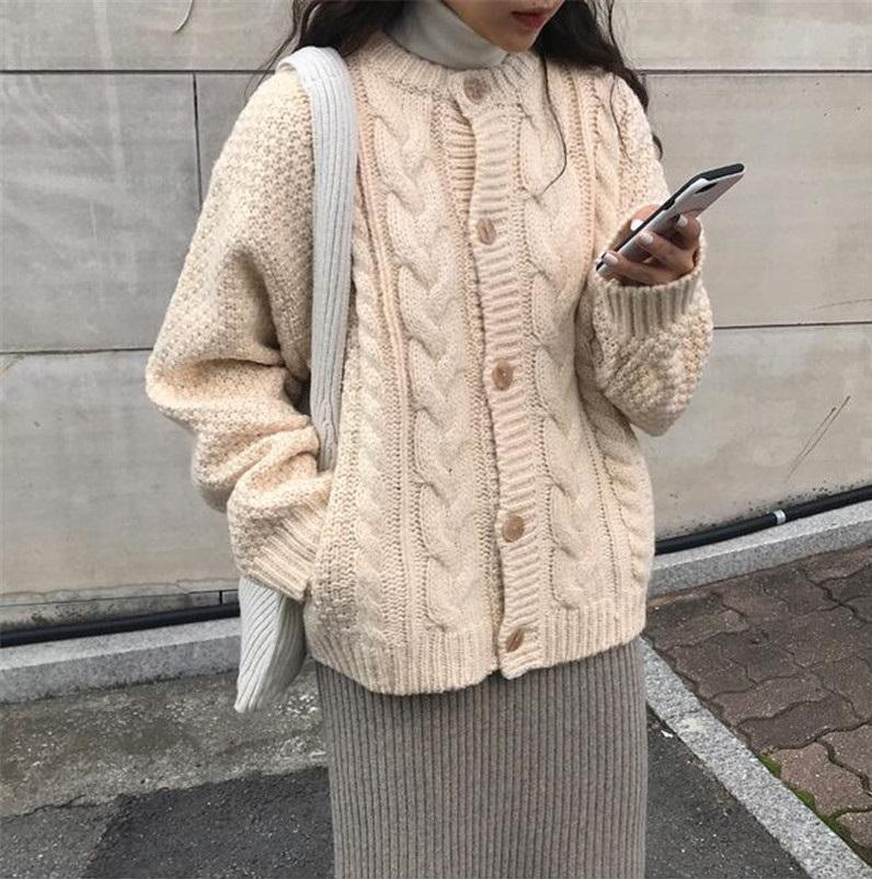 Vintage Aesthetic Knit Braids Warm Cardigan Sweater