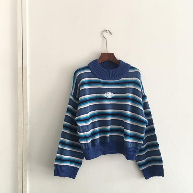 Knitted Oversized Blue Sweater