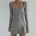 Y2K Aesthetic Clothing Vintage – Square Collar Long Sleeve Knitted Sweater Dress