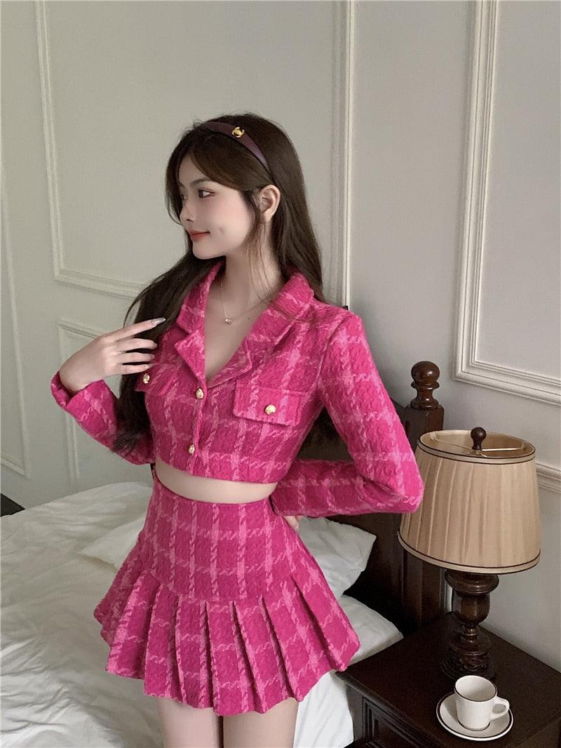 Barbie Pink Crop Jacket and High Waist Mini Skirt Set