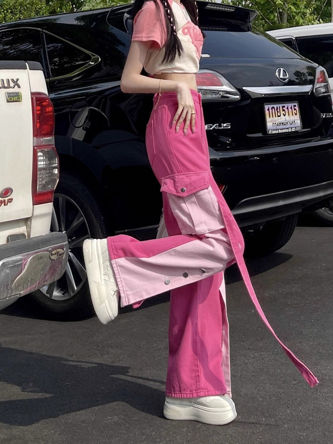 Barbiecore Pink Patchwork Cargo Pants