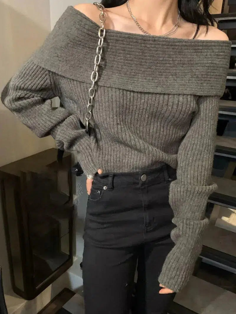 Stylish Off-Shoulder Knit Sweater