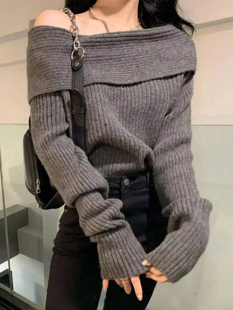 Stylish Off-Shoulder Knit Sweater