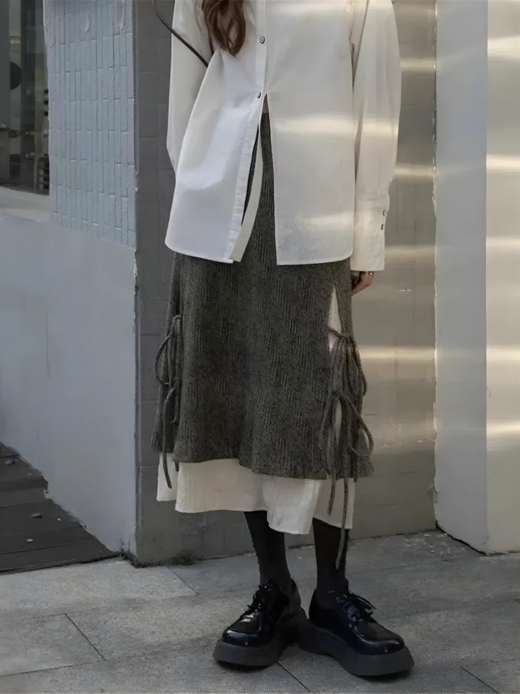 Enchanting Lace-Up A-Line Midi Skirt