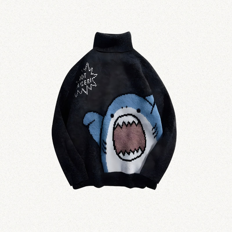 Whimsical Shark Print Knit Sweater