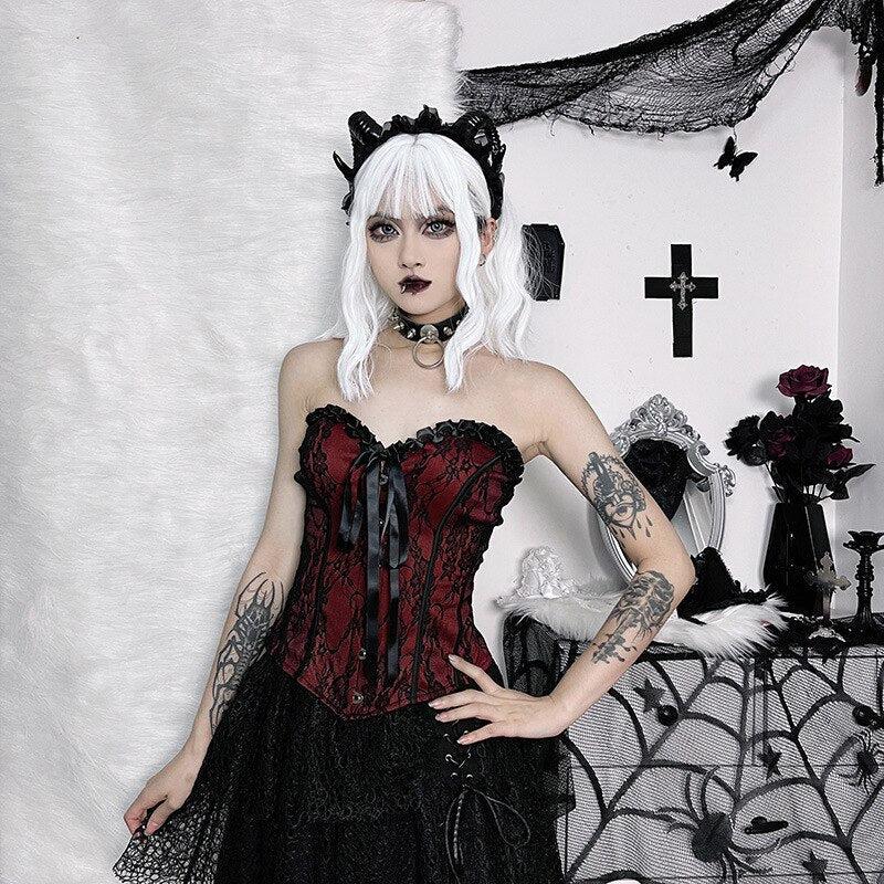 Gothic Red Lace-Up Corset Top