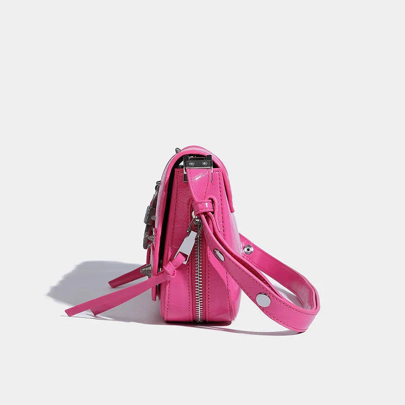 Y2K Spike-Adorned Belted Baguette Bag